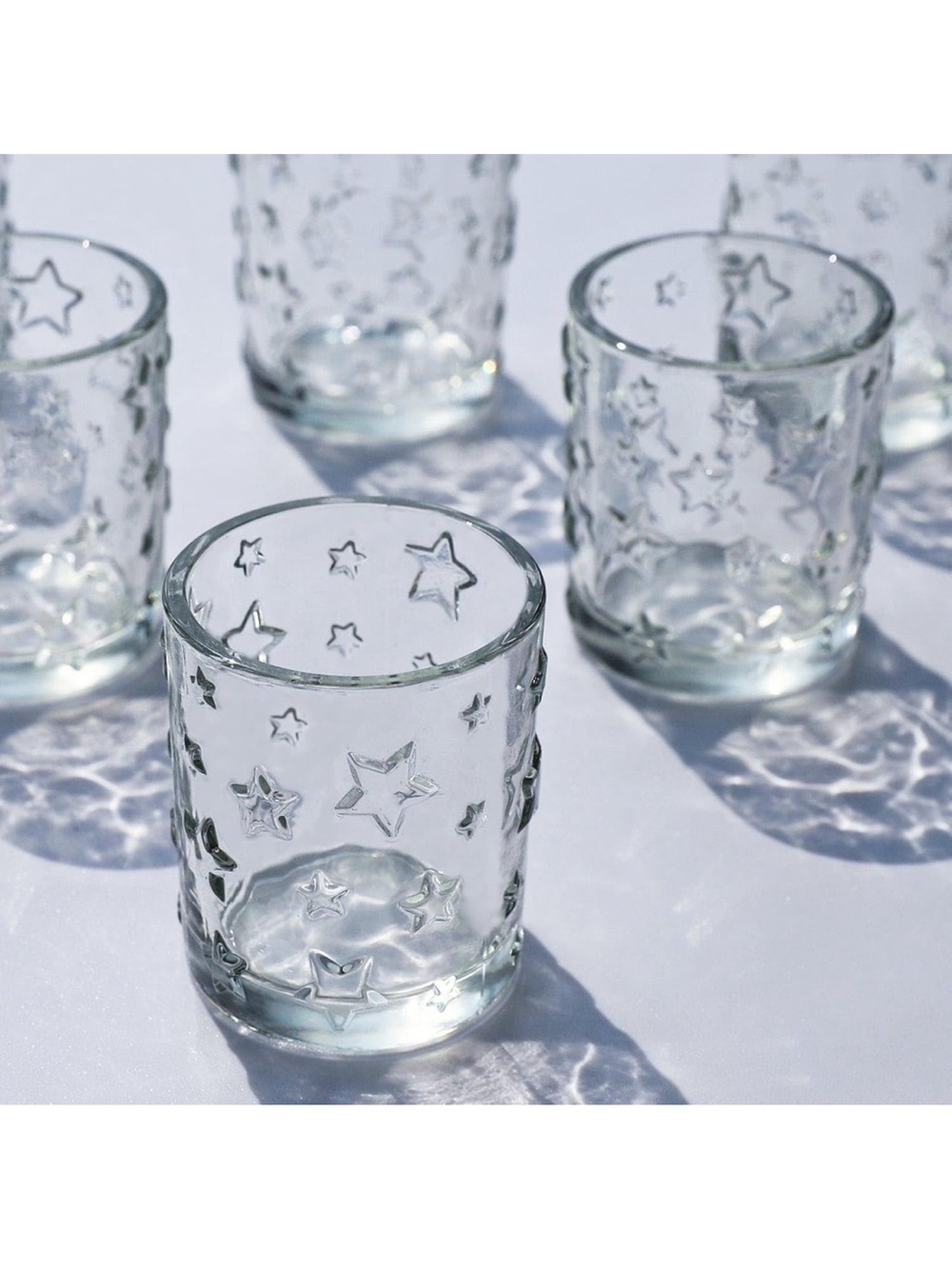 Clear Embossed Star Votive Candle Holders Set of 6 - Picture 5 of 6